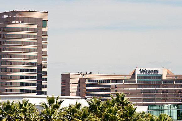 Westin Hotel rooftop with employees or rule breakers.